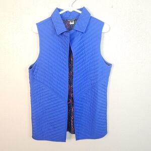 For Cynthia Reversible Blue Paisley Quilted Vest Small (5868)